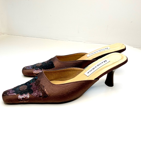 Mandarina Limited Edition Silk Kitten Heel Mules – Size 8 - Picture 7 of 9